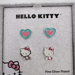 Hello Kitty Fine Silver Plated Enamel Stud Earring Duo Set